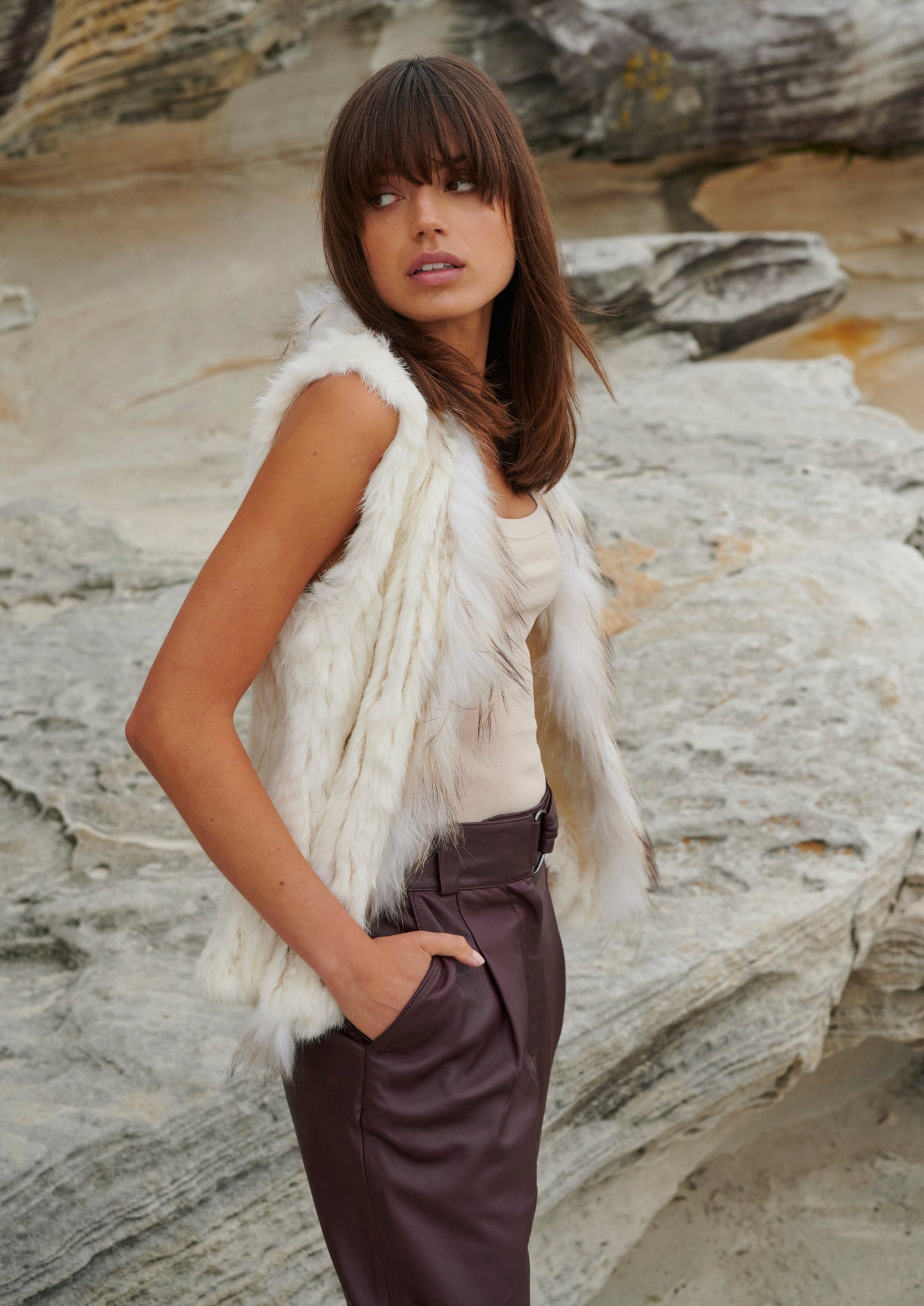 Lady Luxe Fur Vest Cream