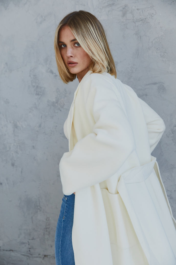 Celine Wool Coat  Bone White
