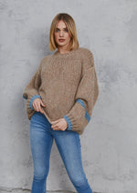 Load image into Gallery viewer, Avery Chunky Knit Sweater Tan &amp; Sky
