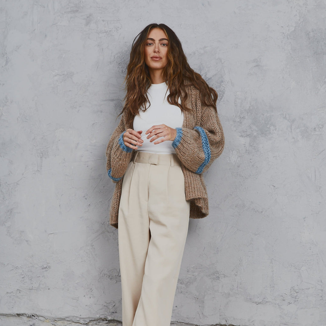 Amelia Chunky Knit Cardigan Tan & Sky