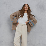 Load image into Gallery viewer, Amelia Chunky Knit Cardigan Tan &amp; Sky
