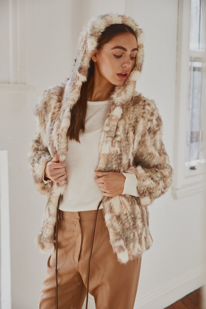 Lady Luxe Furs drawstring Jacket Multi beige