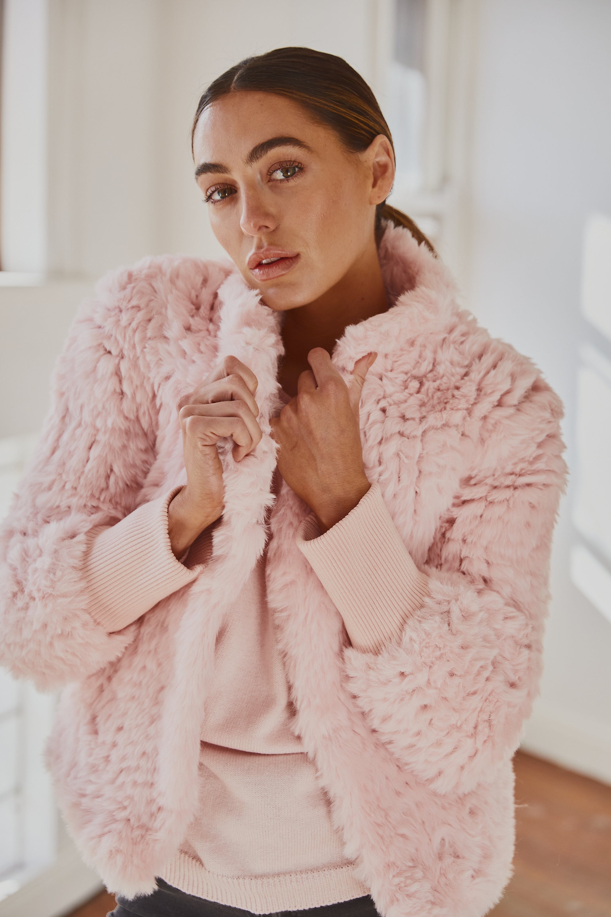 Faux fur sales jacket blush