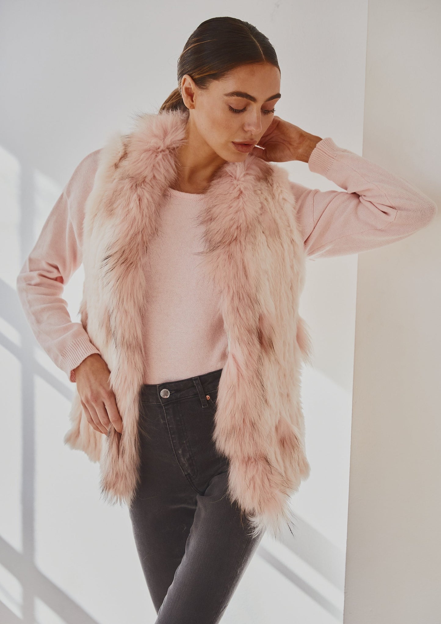 Lady Luxe Fur Vest Blush Pink