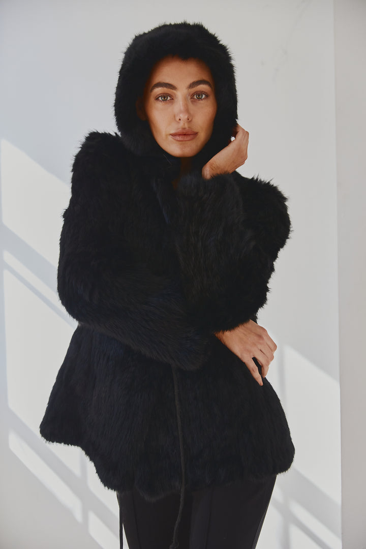 Lady Luxe Furs drawstring Jacket Black
