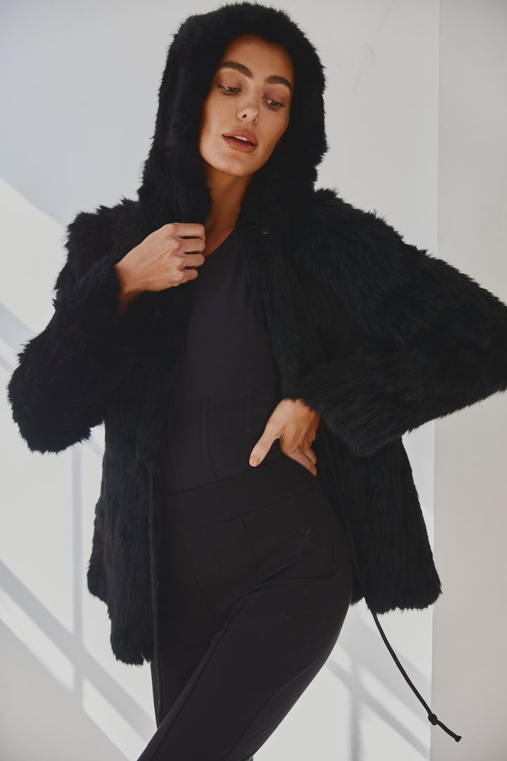 Lady Luxe Furs drawstring Jacket Black