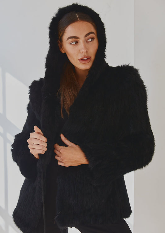 Lady Luxe Furs drawstring Jacket Black