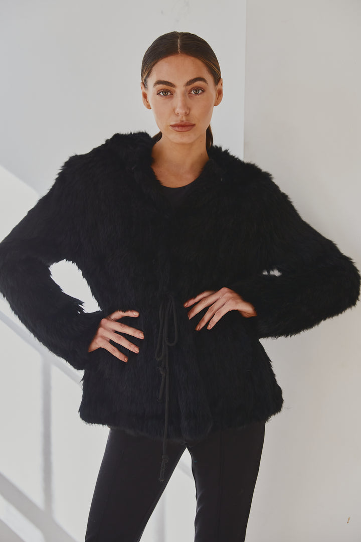 Lady Luxe Furs drawstring Jacket Black