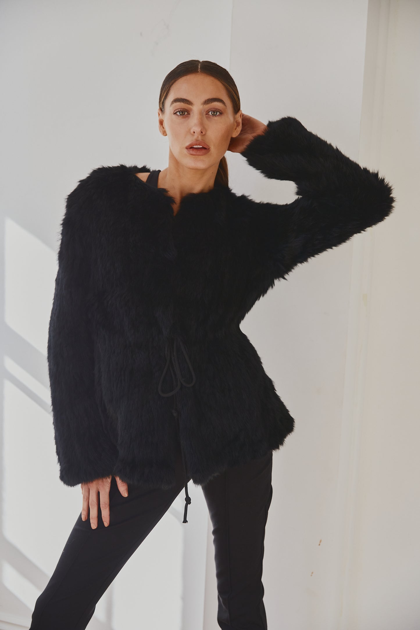 Lady Luxe Furs drawstring Jacket Black
