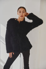 Load image into Gallery viewer, Lady Luxe Furs drawstring Jacket Black
