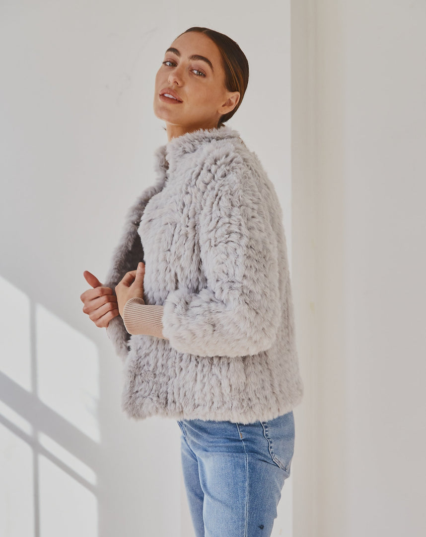 Faux Fur Jacket Silver Grey