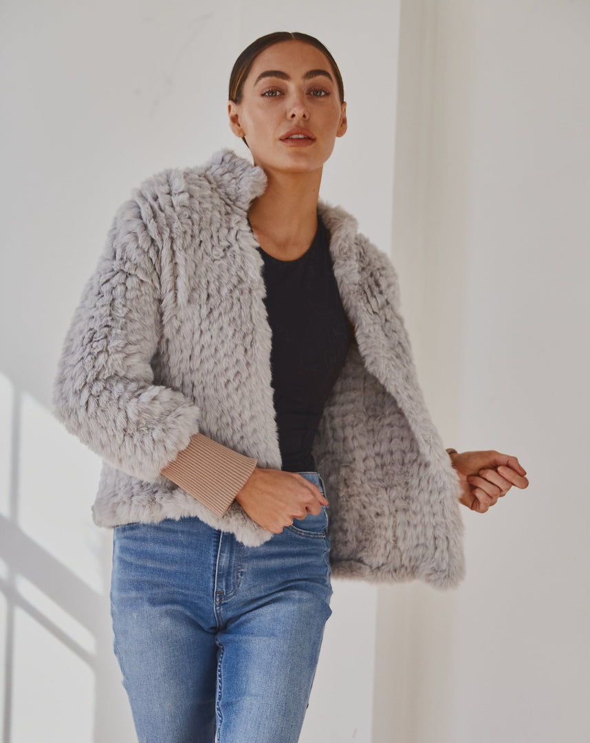 Faux Fur Jacket Silver Grey