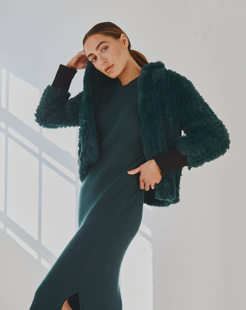 Faux Fur Jacket  Forest Green