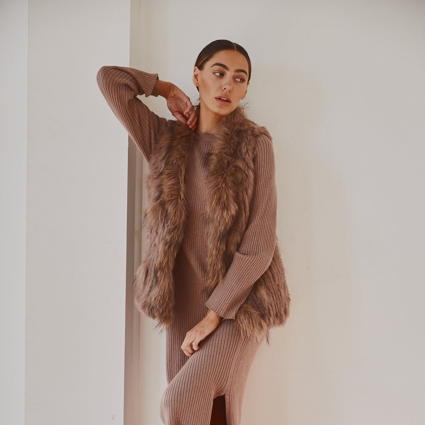 Lady Luxe Fur Vest Toffee