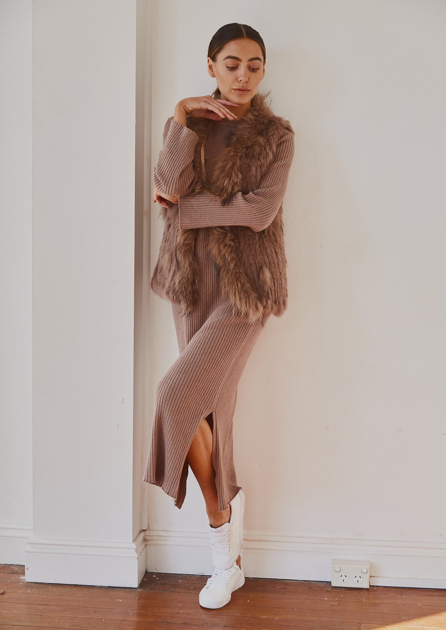 Lady Luxe Fur Vest Toffee