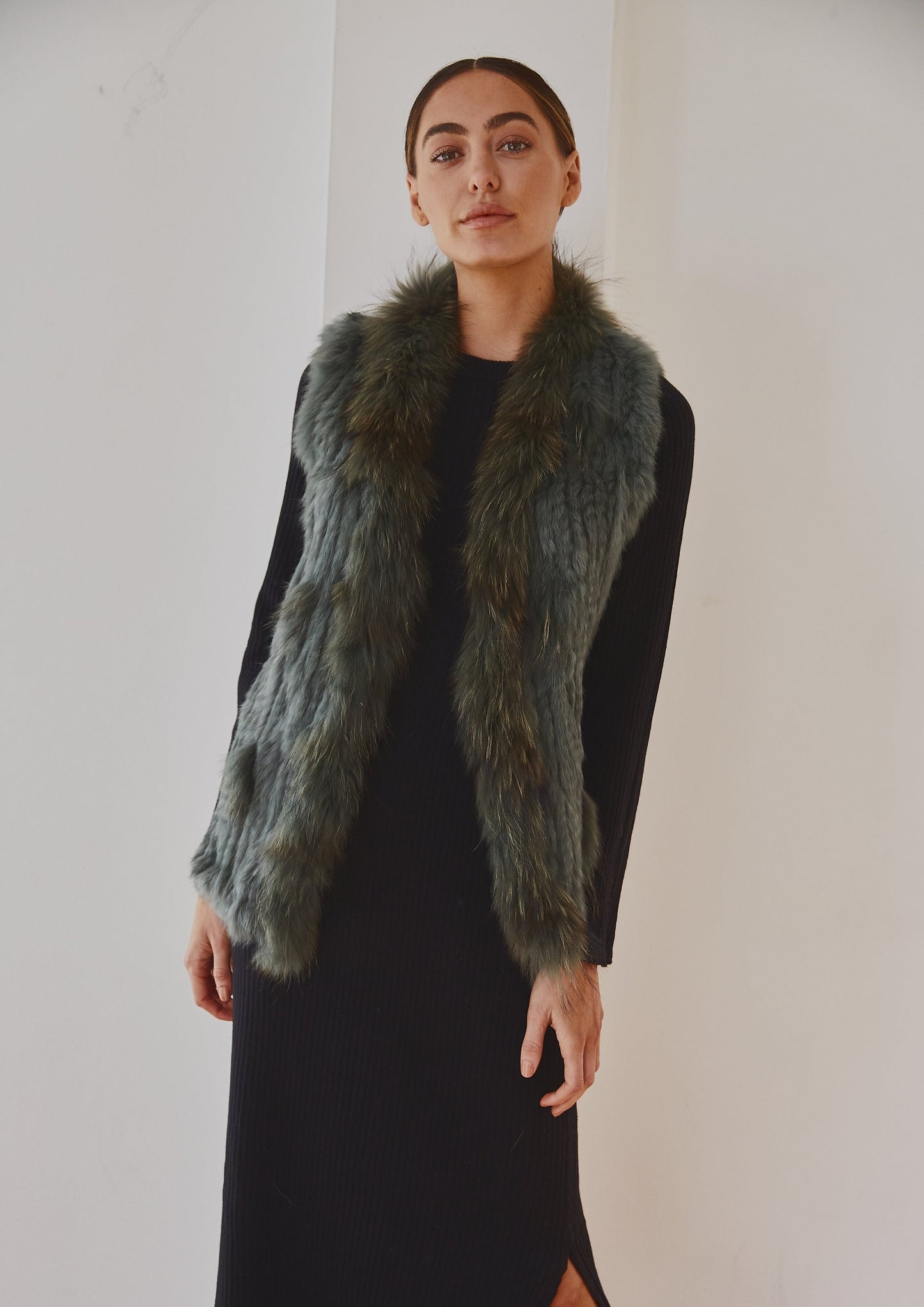 Lady Luxe Fur Vest Sage