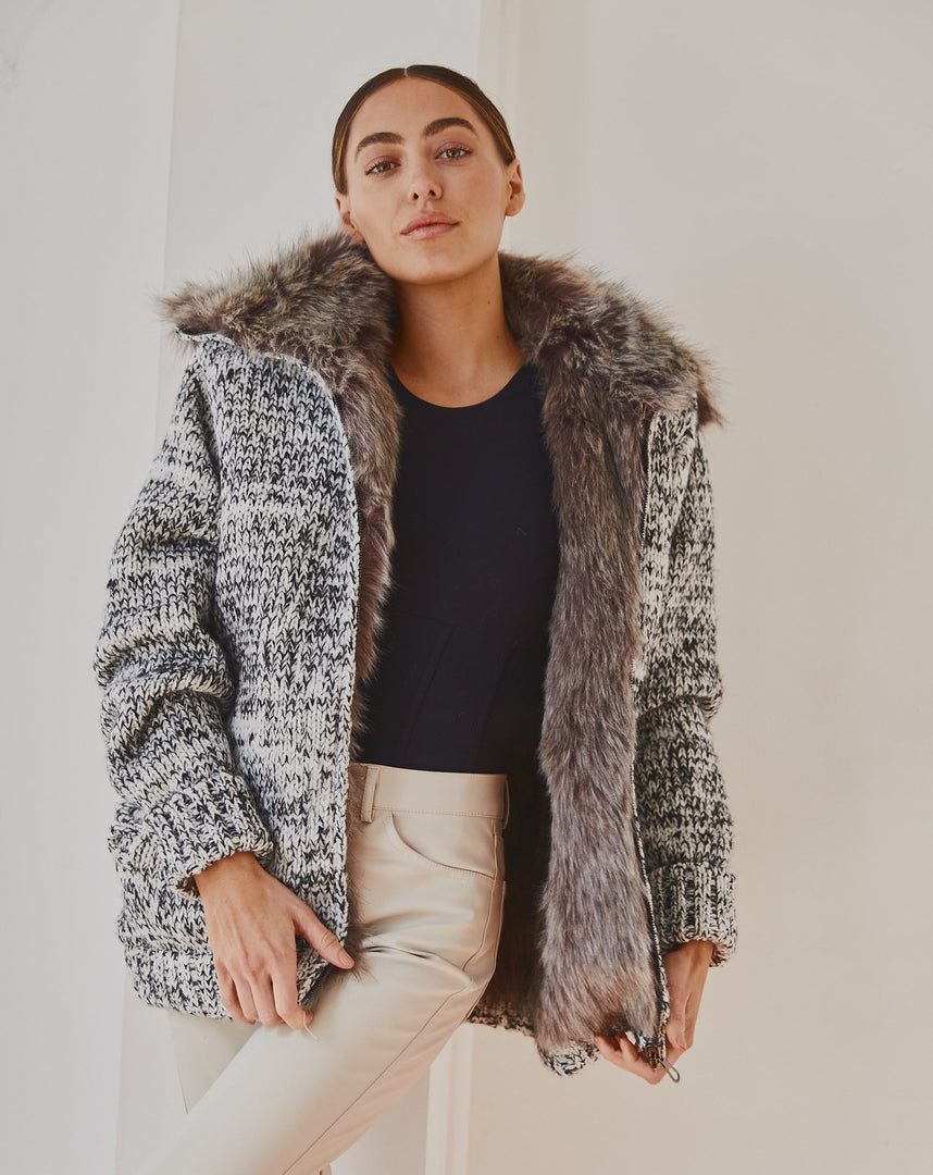 Faux Fur Bomber Black Multi