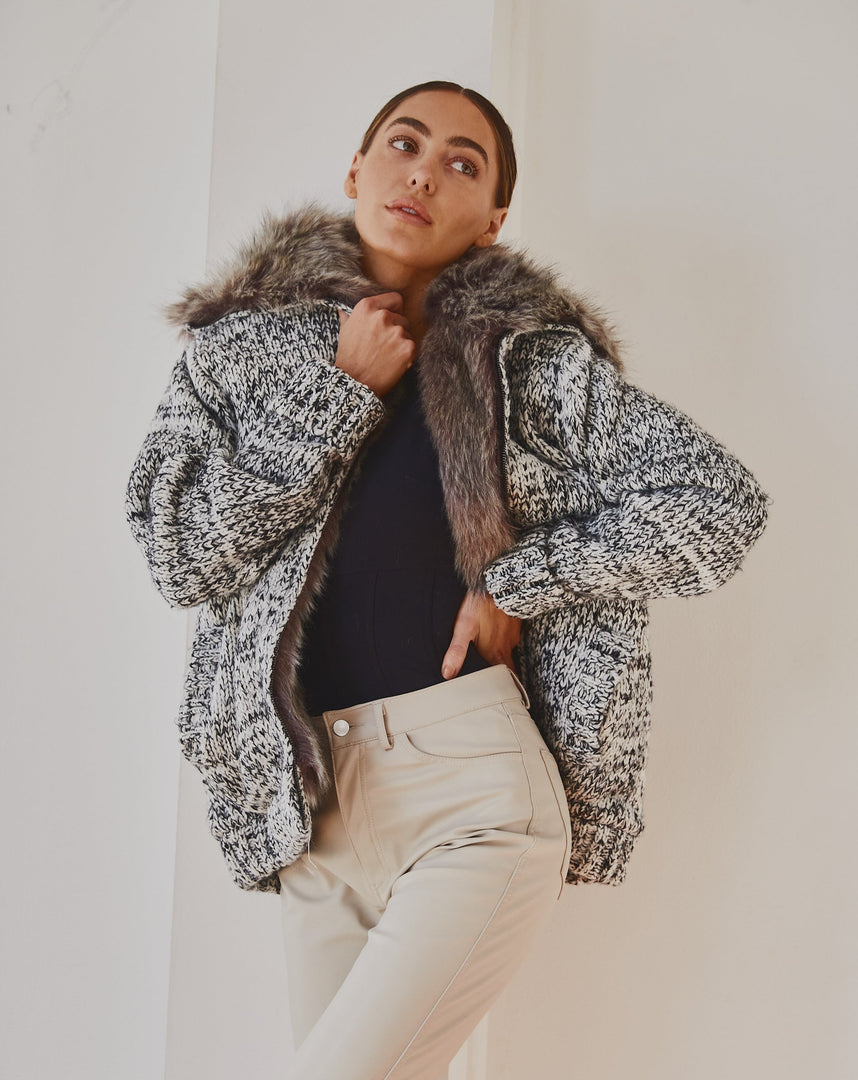 Faux Fur Bomber Black Multi