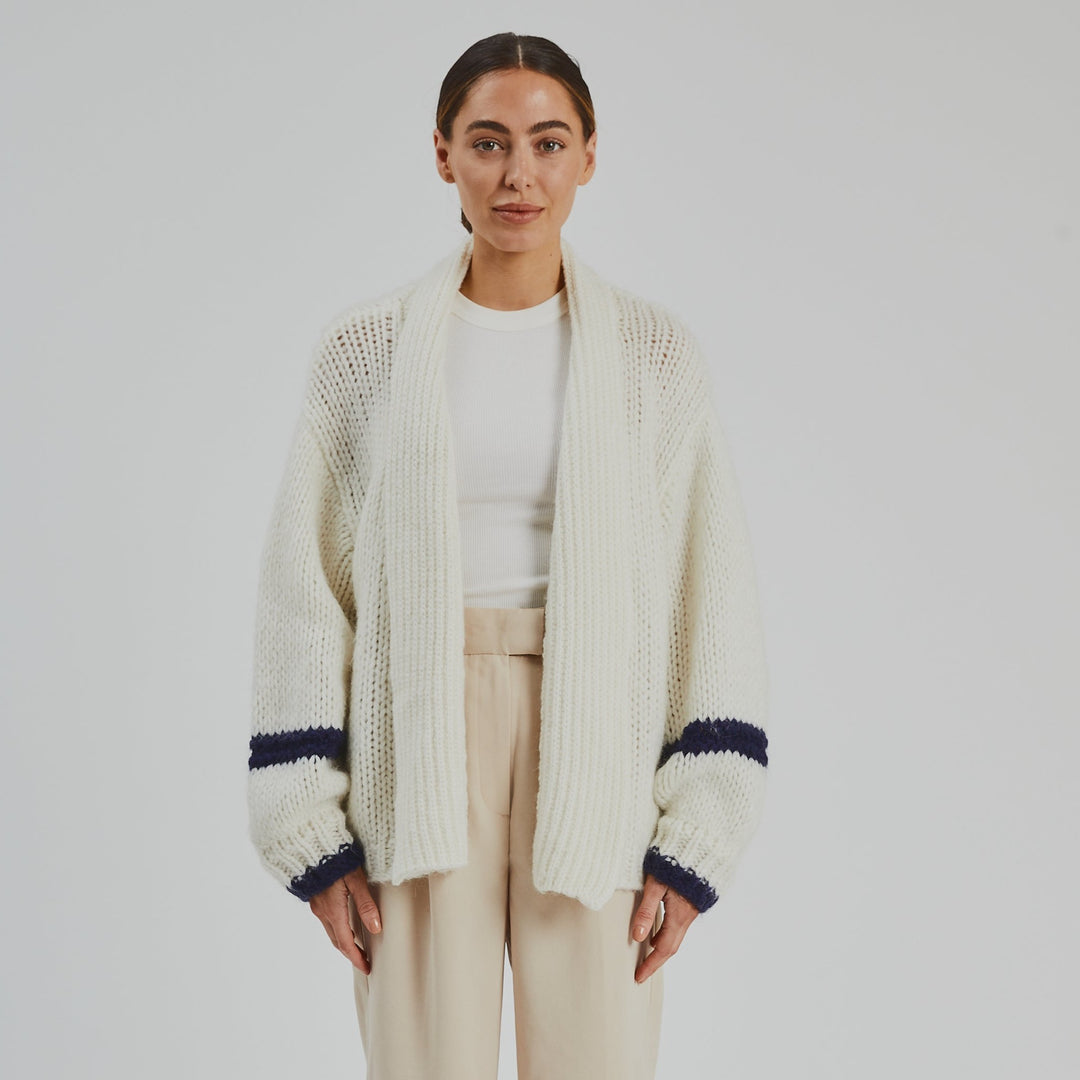 Amelia Chunky Knit Cardigan Bone & Navy