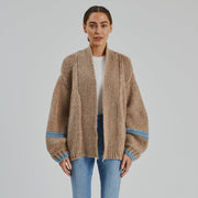 Amelia Chunky Knit Cardigan Tan & Sky