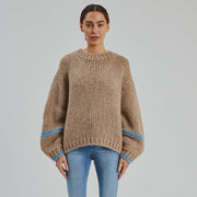 Avery Chunky Knit Sweater Tan & Sky