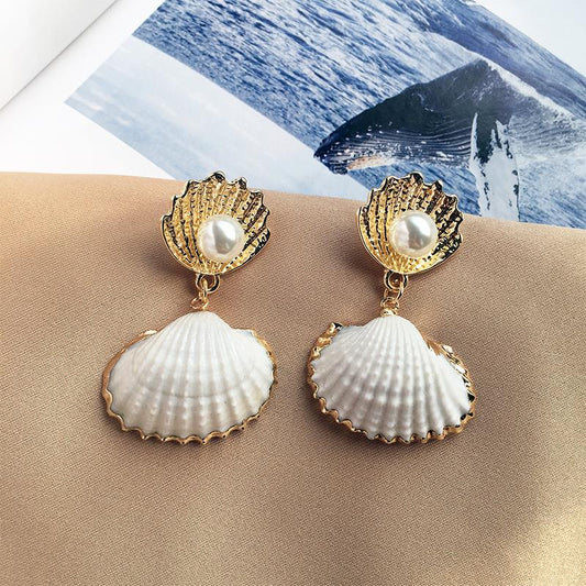 Cockle Shell Pearl Drop Earrings