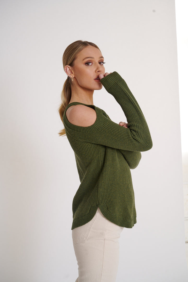 Sofia Cold Shoulder Knit  Fern