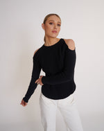Load image into Gallery viewer, Sofia Cold Shoulder Knit  Black
