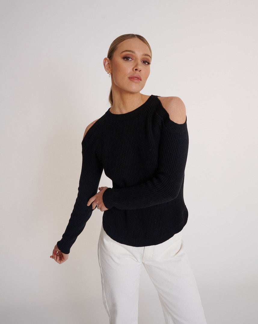 Sofia Cold Shoulder Knit  Black
